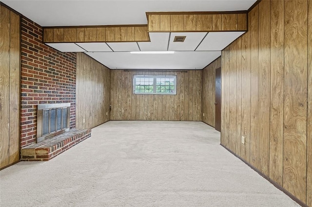 440 Perrymont, Mccandless, PA 15237 - below grade area featuring carpet, wood walls, and a fireplace
