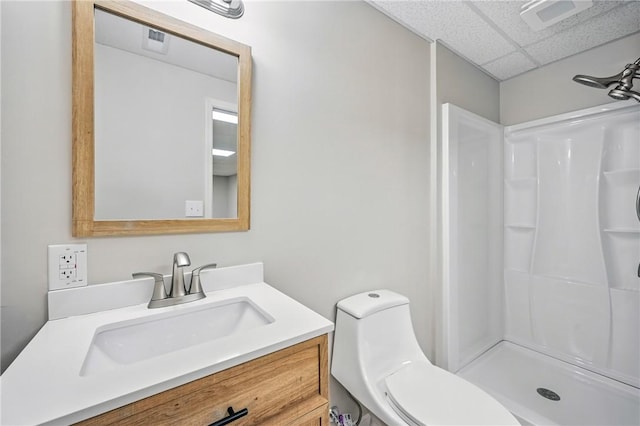 1523 Lori Ln, Hermitage, PA 16148 - bathroom featuring a paneled ceiling, a stall shower, vanity, and toilet