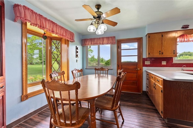 128 Wise Rd, City Of But Se, PA 16002 - dining room featuring dark wood-style floors, ceiling fan, and baseboards