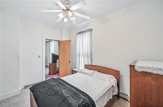 601 Depot St, Jamestown, PA 16134 - carpeted bedroom featuring baseboards, a ceiling fan, and baseboard heating