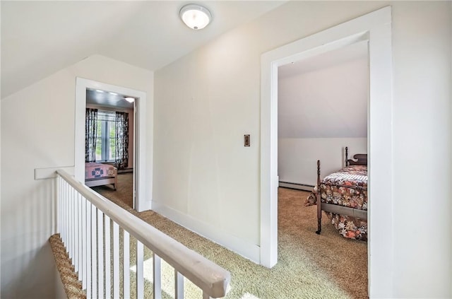 601 Depot St, Jamestown, PA 16134 - hall featuring carpet floors, lofted ceiling, and a baseboard radiator