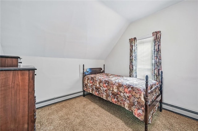 601 Depot St, Jamestown, PA 16134 - bedroom featuring a baseboard heating unit, carpet flooring, and lofted ceiling