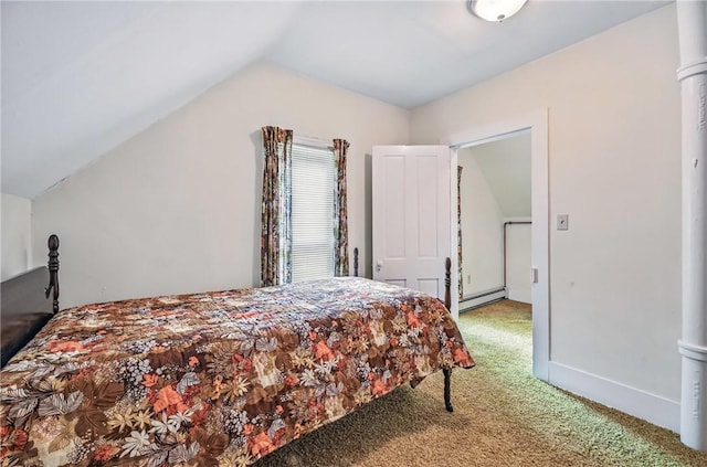 601 Depot St, Jamestown, PA 16134 - bedroom featuring vaulted ceiling, carpet flooring, baseboard heating, and baseboards