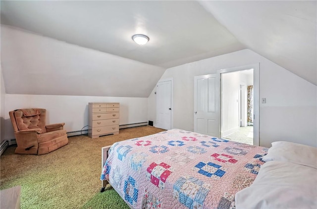 601 Depot St, Jamestown, PA 16134 - bedroom with a baseboard radiator, carpet flooring, and vaulted ceiling