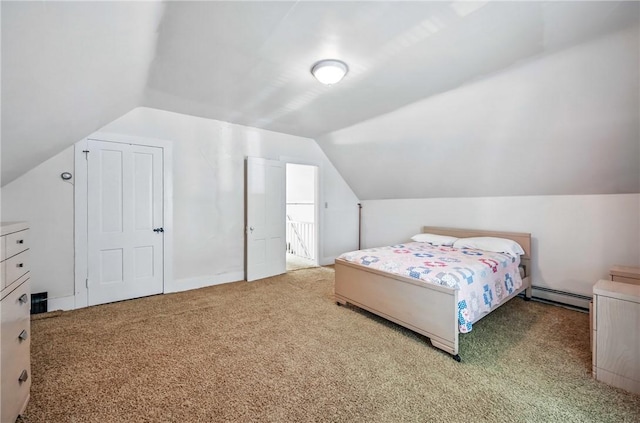 601 Depot St, Jamestown, PA 16134 - carpeted bedroom with baseboard heating and lofted ceiling