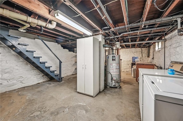 601 Depot St, Jamestown, PA 16134 - unfinished below grade area with gas water heater and washing machine and clothes dryer