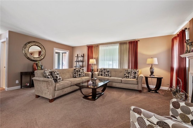 244 Elmtree Rd, New Kensington, PA 15068 - living area with carpet floors, baseboards, and a fireplace