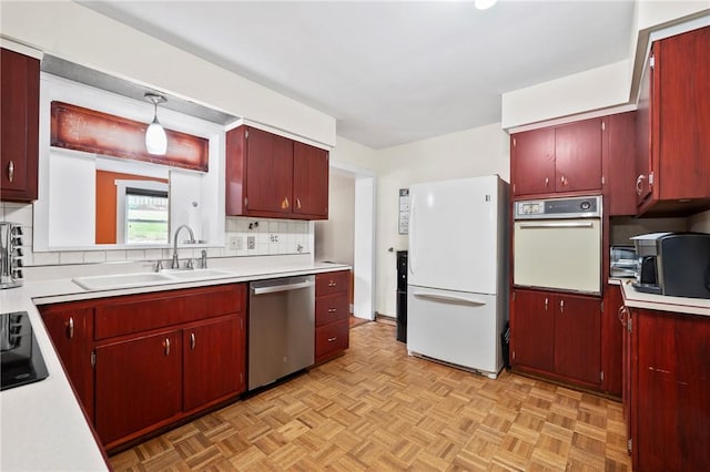 244 Elmtree Rd, New Kensington, PA 15068 - kitchen featuring white appliances, a sink, light countertops, and tasteful backsplash