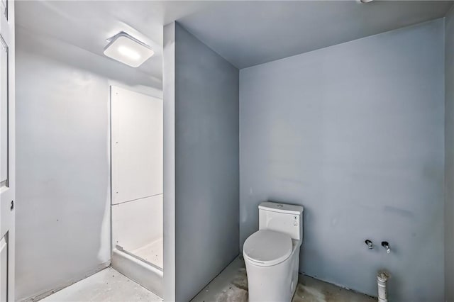 13035 State Highway 618, Conneaut Lake Cra, PA 16316 - bathroom with concrete floors, toilet, and a shower stall