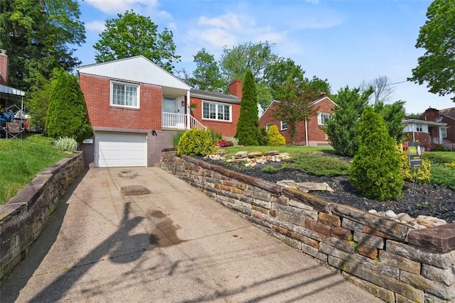 2433 Hayson Ave, Banksville/Westwood, PA 15220 - ranch-style house with brick siding, concrete driveway, a garage, and a chimney