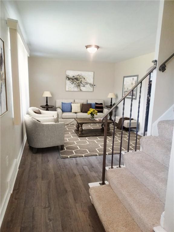507 Bon Air Rd, Penn Hills, PA 15235 - living room featuring wood finished floors, stairs, and baseboards