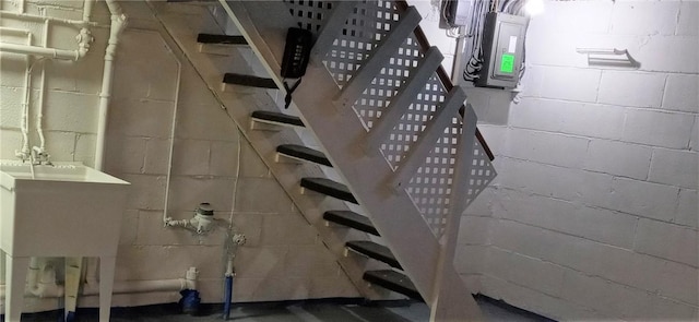507 Bon Air Rd, Penn Hills, PA 15235 - stairway with concrete block wall