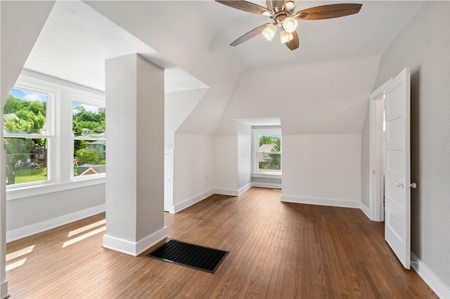 1622 Ridge Ave, Coraopolis, PA 15108 - bonus room with hardwood / wood-style floors, lofted ceiling, a ceiling fan, and baseboards