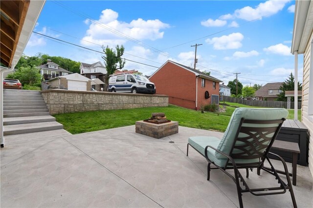 1622 Ridge Ave, Coraopolis, PA 15108 - view of patio featuring an outdoor fire pit, a residential view, and stairway