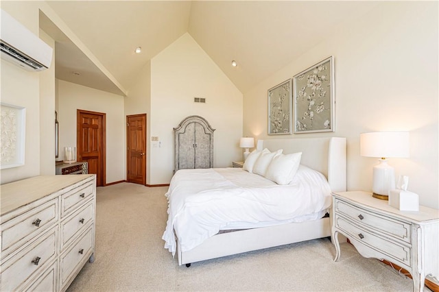 585 Agnes St, Hempfield Twp Wml, PA 15601 - bedroom with a wall mounted AC, light colored carpet, and high vaulted ceiling
