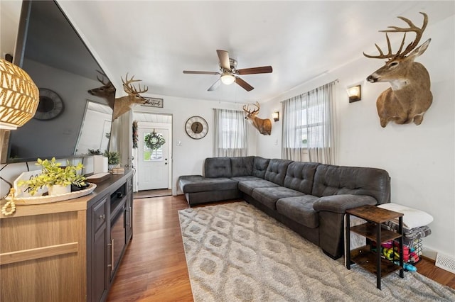 136 Isabella St, Derry Twp, PA 15717 - living area featuring wood finished floors and ceiling fan