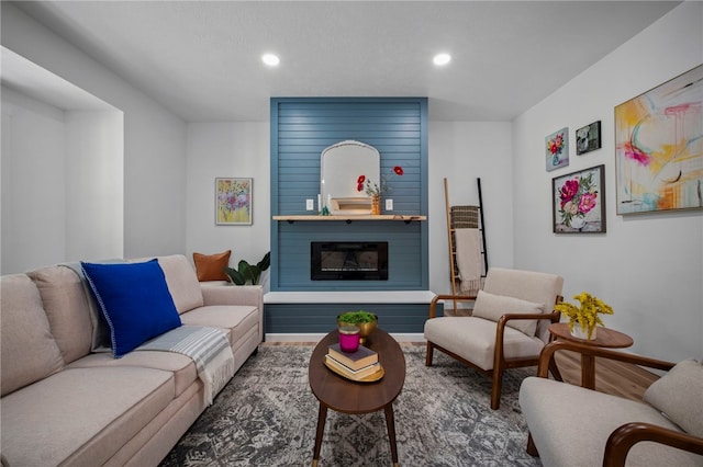 103 Depot St, Midway, PA 15060 - living area featuring a fireplace, baseboards, recessed lighting, and wood finished floors