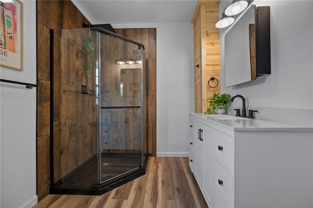 103 Depot St, Midway, PA 15060 - full bathroom with a shower stall, wood finished floors, vanity, and baseboards