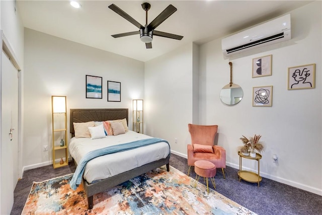 514 Knoll St, Central North Side, PA 15212 - carpeted bedroom featuring a wall mounted air conditioner, baseboards, a ceiling fan, and recessed lighting