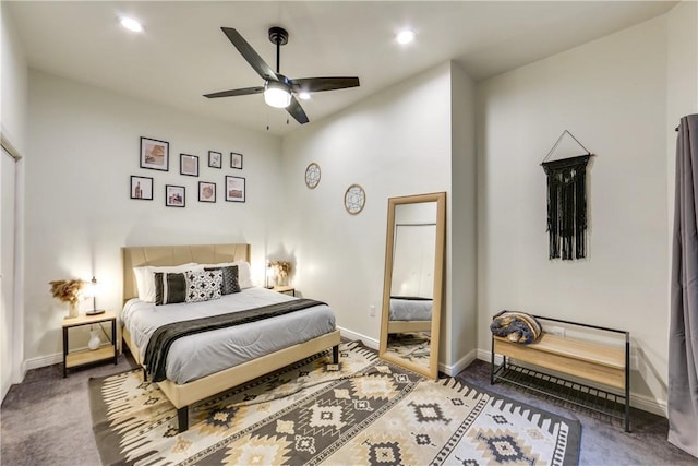 514 Knoll St, Central North Side, PA 15212 - bedroom with carpet flooring, baseboards, recessed lighting, and ceiling fan