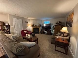 518 Equestrian Way, Mount Pleasant Twp Wml, PA 15666 - living area with carpet floors and a fireplace
