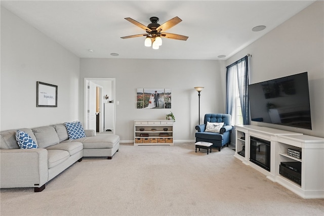3005 Sir Charles Dr, Cecil, PA 15057 - living room with carpet floors, ceiling fan, and baseboards