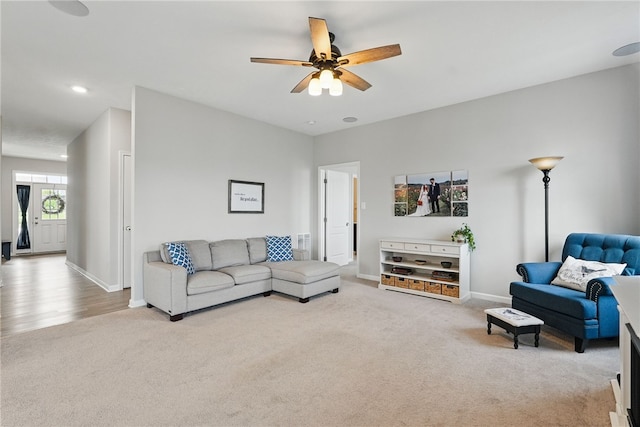 3005 Sir Charles Dr, Cecil, PA 15057 - living area with carpet floors, ceiling fan, baseboards, and recessed lighting