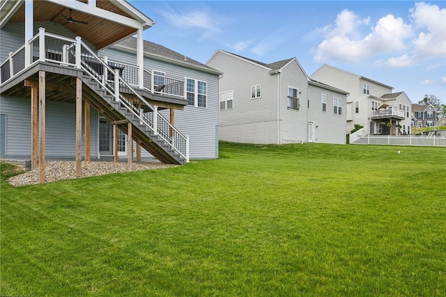 3005 Sir Charles Dr, Cecil, PA 15057 - rear view of house with stairway, a wooden deck, a lawn, and a residential view
