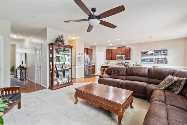 2282 Flint Dr, South Strabane, PA 15301 - living room featuring ceiling fan, recessed lighting, and light wood finished floors