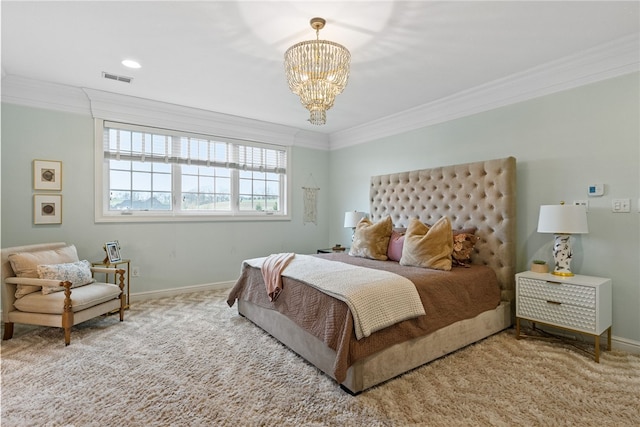 506 Villa Dr, Peters Twp, PA 15367 - carpeted bedroom with crown molding, a chandelier, and baseboards