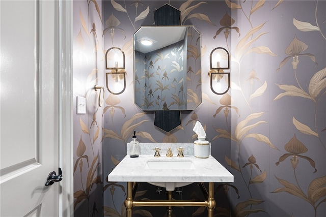 506 Villa Dr, Peters Twp, PA 15367 - bathroom with wallpapered walls and a sink