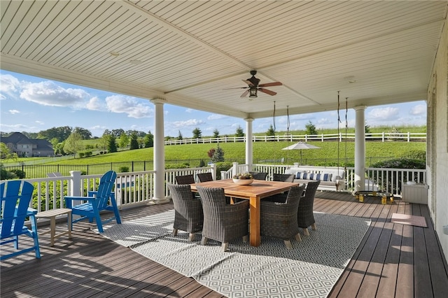 506 Villa Dr, Peters Twp, PA 15367 - wooden deck with outdoor dining space and a ceiling fan