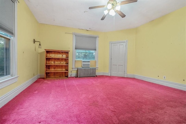 5 Rio Vista St, West Newton, PA 15089 - unfurnished living room featuring radiator heating unit, carpet flooring, ceiling fan, and baseboards