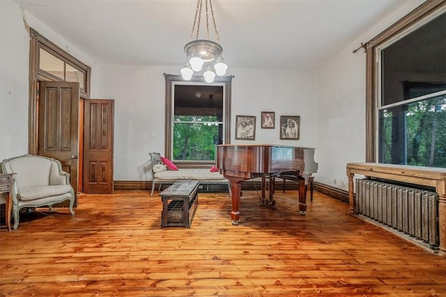 5 Rio Vista St, West Newton, PA 15089 - sitting room featuring light wood finished floors, radiator, baseboards, and a chandelier