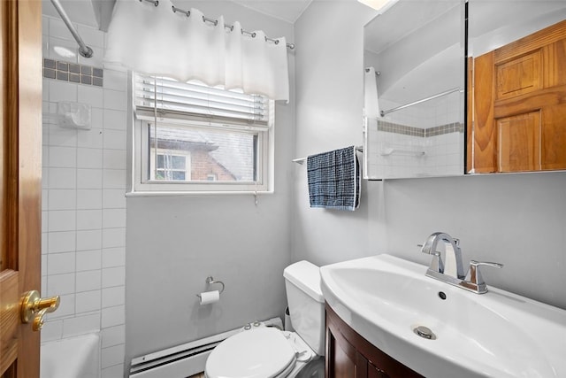 3983 Beechwood Blvd, Squirrel Hill, PA 15217 - bathroom featuring a baseboard radiator, toilet, washtub / shower combination, and vanity