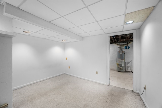 3983 Beechwood Blvd, Squirrel Hill, PA 15217 - finished below grade area with gas water heater, carpet floors, baseboards, and a paneled ceiling