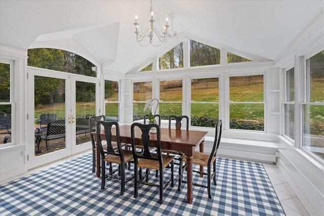 22 Woodland Rd, Edgeworth, PA 15143 - sunroom / solarium with french doors, lofted ceiling, a chandelier, and tile patterned flooring