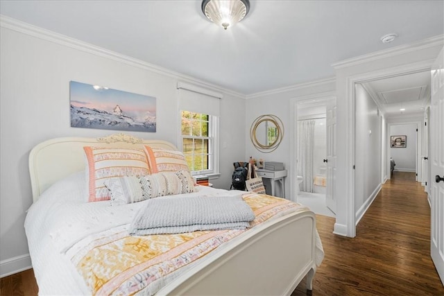 22 Woodland Rd, Edgeworth, PA 15143 - bedroom with attic access, wood finished floors, crown molding, baseboards, and ensuite bathroom
