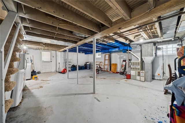 121 N Lehigh St, Munhall, PA 15120 - below grade area with water heater, washer / clothes dryer, heating unit, and stairway