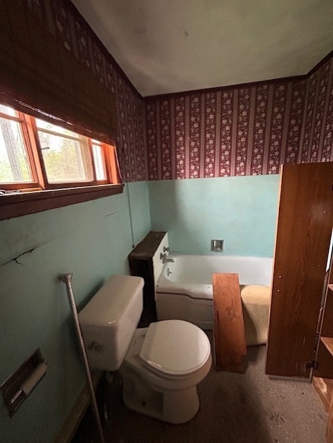 1318 Macarthur Dr, West Deer, PA 15076 - full bath featuring wallpapered walls, toilet, a garden tub, and wainscoting