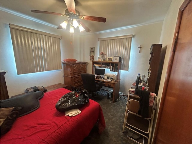 217 Meadow Ave, Charleroi Boro, PA 15022 - carpeted bedroom with ornamental molding and a ceiling fan