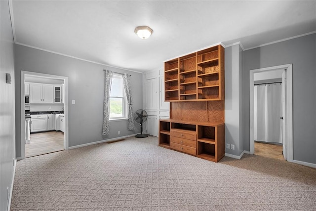 146 Peters Ln, Winfield Twp, PA 16023 - unfurnished living room with carpet, crown molding, and baseboards