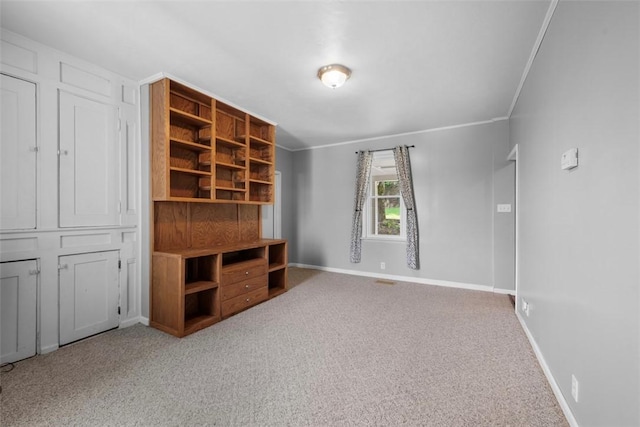 146 Peters Ln, Winfield Twp, PA 16023 - unfurnished living room with baseboards, carpet flooring, and crown molding