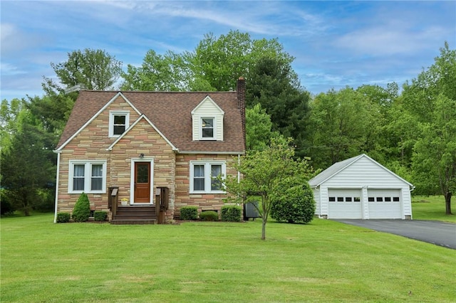 1265 Slippery Rock Rd, Liberty Twp, PA 16057 - view of front of house featuring stone siding, a chimney, a garage, and a front yard