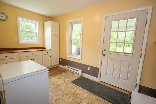1265 Slippery Rock Rd, Liberty Twp, PA 16057 - laundry area featuring a baseboard heating unit, light tile patterned floors, and baseboards