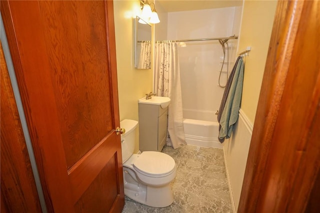 1265 Slippery Rock Rd, Liberty Twp, PA 16057 - full bathroom featuring toilet, shower / bath combo with shower curtain, and vanity