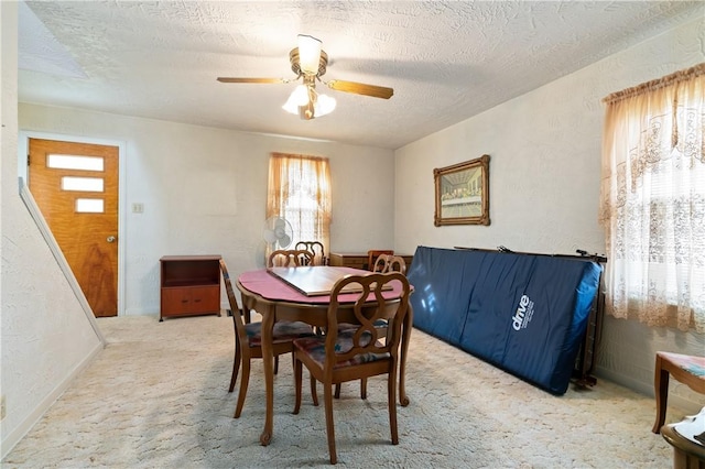 2265 State Route 982, Mount Pleasant Twp Wml, PA 15666 - carpeted dining room featuring a textured ceiling, a ceiling fan, a textured wall, and baseboards