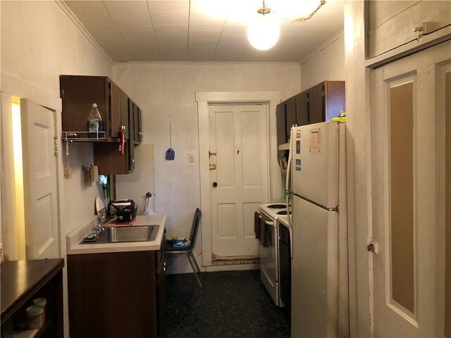 1 S Main St, Fairchance, PA 15437 - kitchen with white appliances, crown molding, a sink, and light countertops