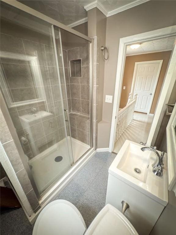 126 W Boyd Ave, City Of But Se, PA 16001 - full bathroom with toilet, ornamental molding, a shower stall, and vanity