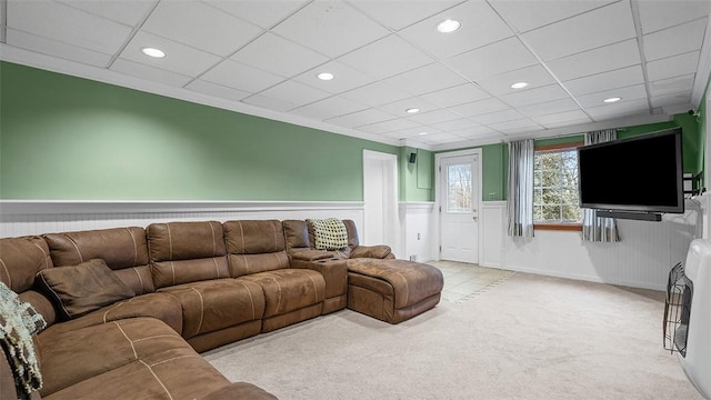 4720 Rolling Hills Rd, Whitehall, PA 15236 - carpeted living room featuring a wainscoted wall, recessed lighting, and a drop ceiling